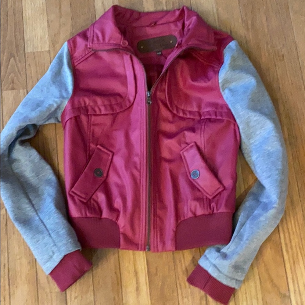 SOLD Faux Leather “Varsity” Jacket w/Sweatshirt Arms
